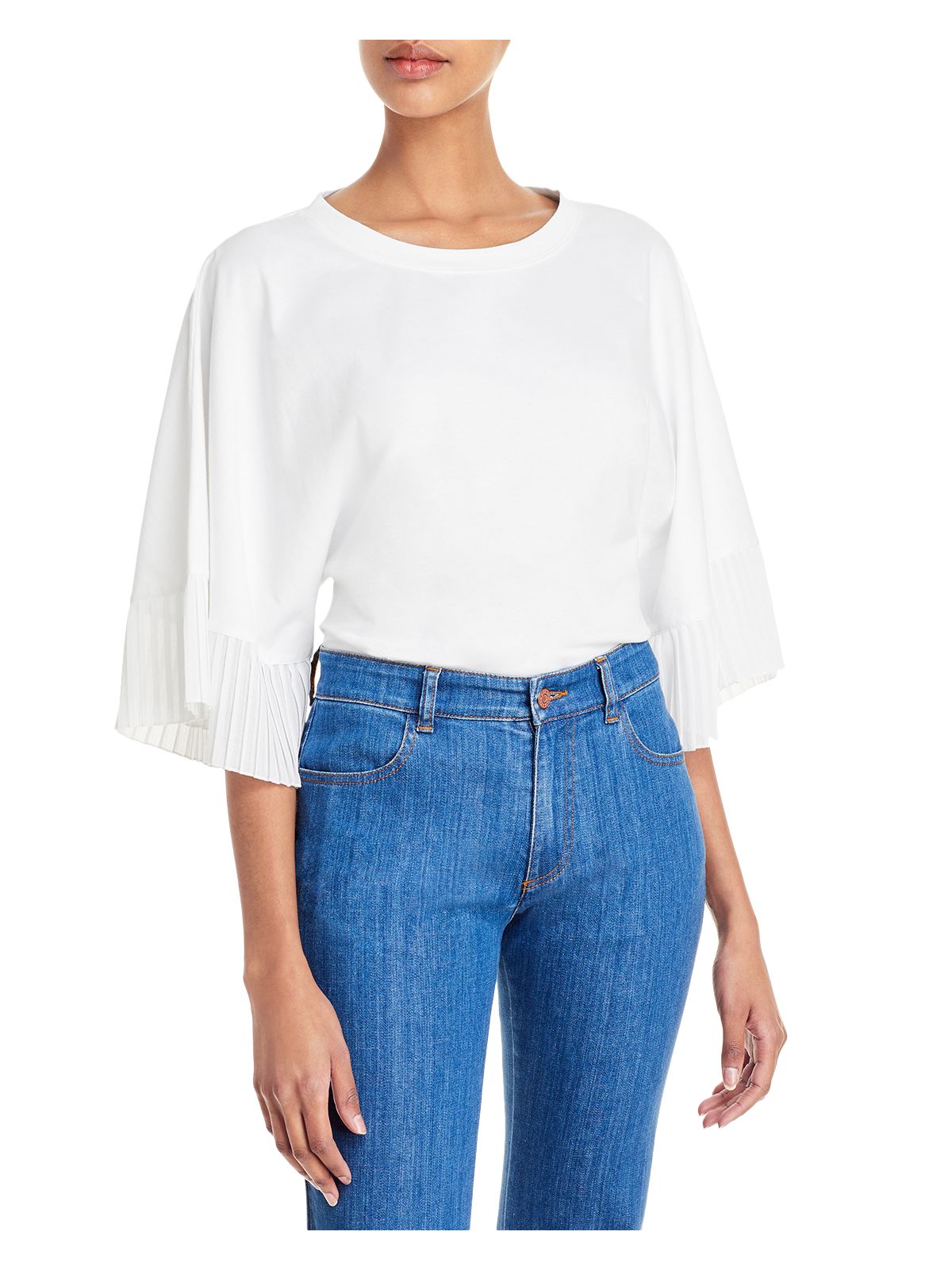 SEE BY CHLOE Womens White Bell Sleeve Round Neck Top L