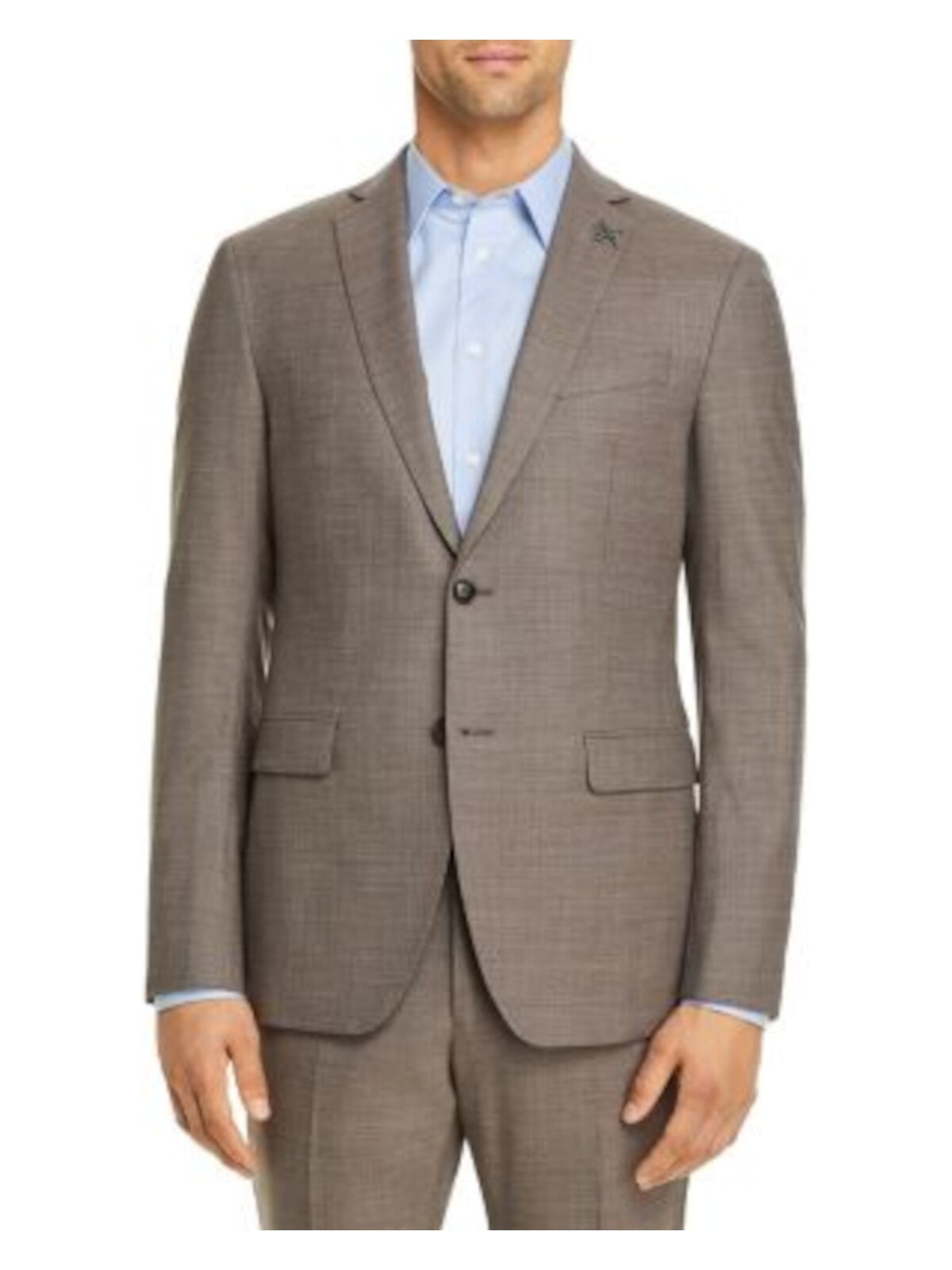 JOHN VARVATOS Mens Star Usa Bleecker Sharkskin Brown Single Breasted, Slim Fit Wool Blend Suit Separate Blazer Jacket 44 LONG