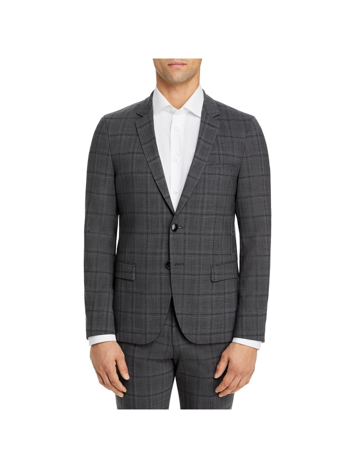 HUGO Mens Boss Red Label Anfred Gray Single Breasted, Windowpane Plaid Suit Jacket 38R