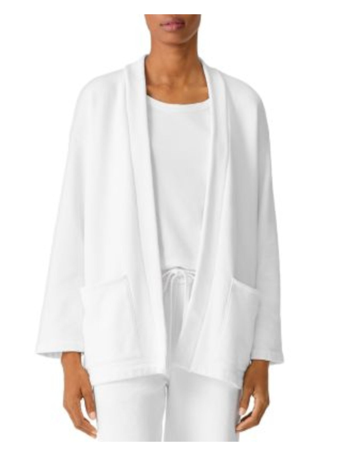 EILEEN FISHER Womens White Stretch Pocketed Vented Hem Long Sleeve Open Front Blazer Jacket XL