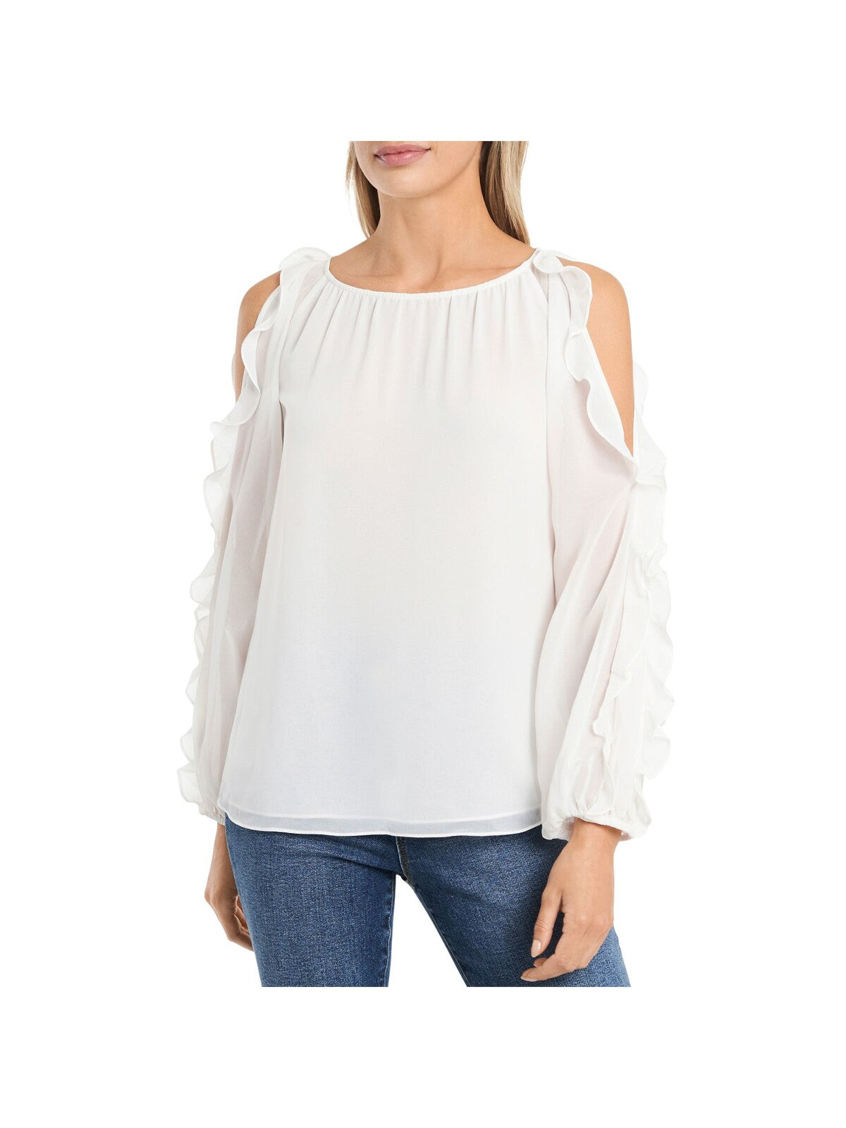 1. STATE Womens Ivory Ruffled Cold Shoulder Long Sleeve Scoop Neck Blouse XL