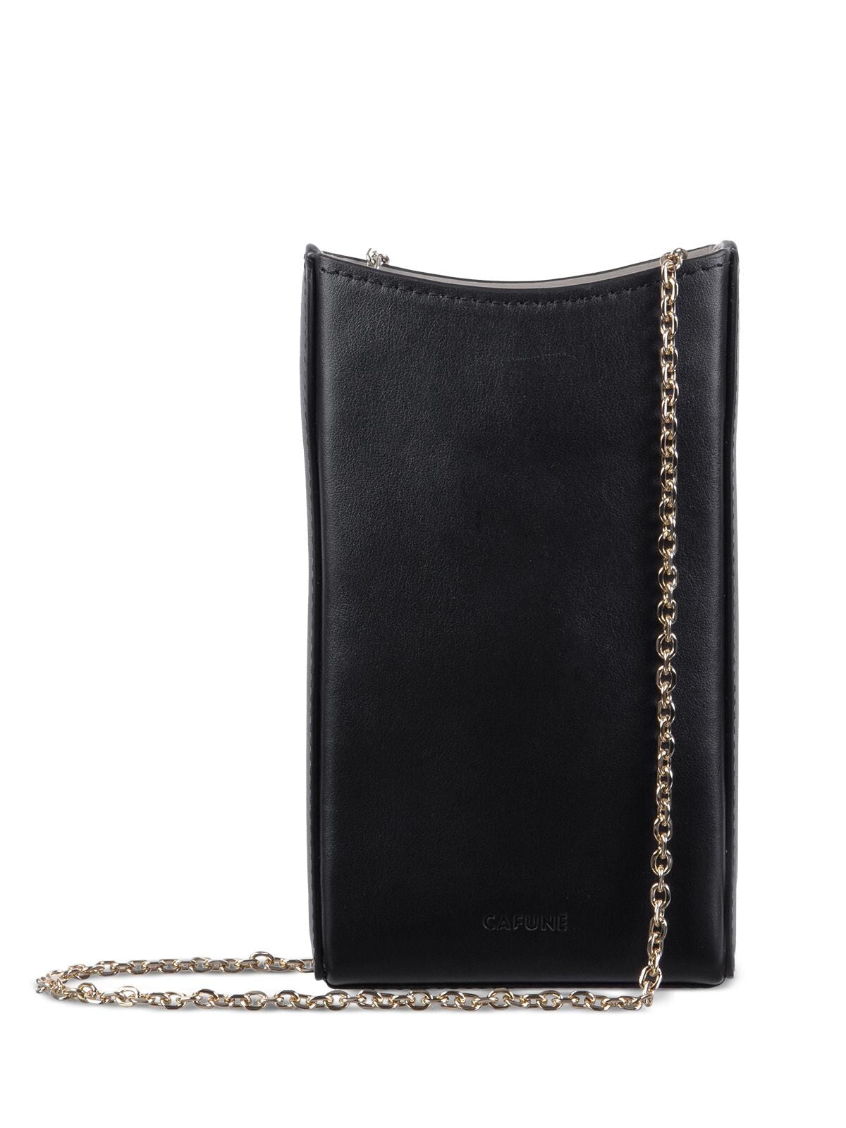 CAFUNE Women's Black Leather Chain Strap Phone Pouch