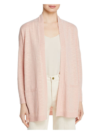 EILEEN FISHER Womens Pink Pocketed Long Sleeve Open Cardigan Top Petites SP