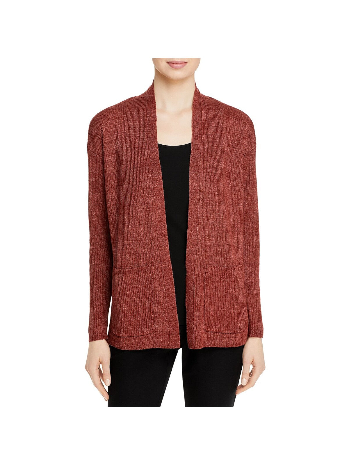 EILEEN FISHER Womens Brown Pocketed Open Cardigan Sweater XL