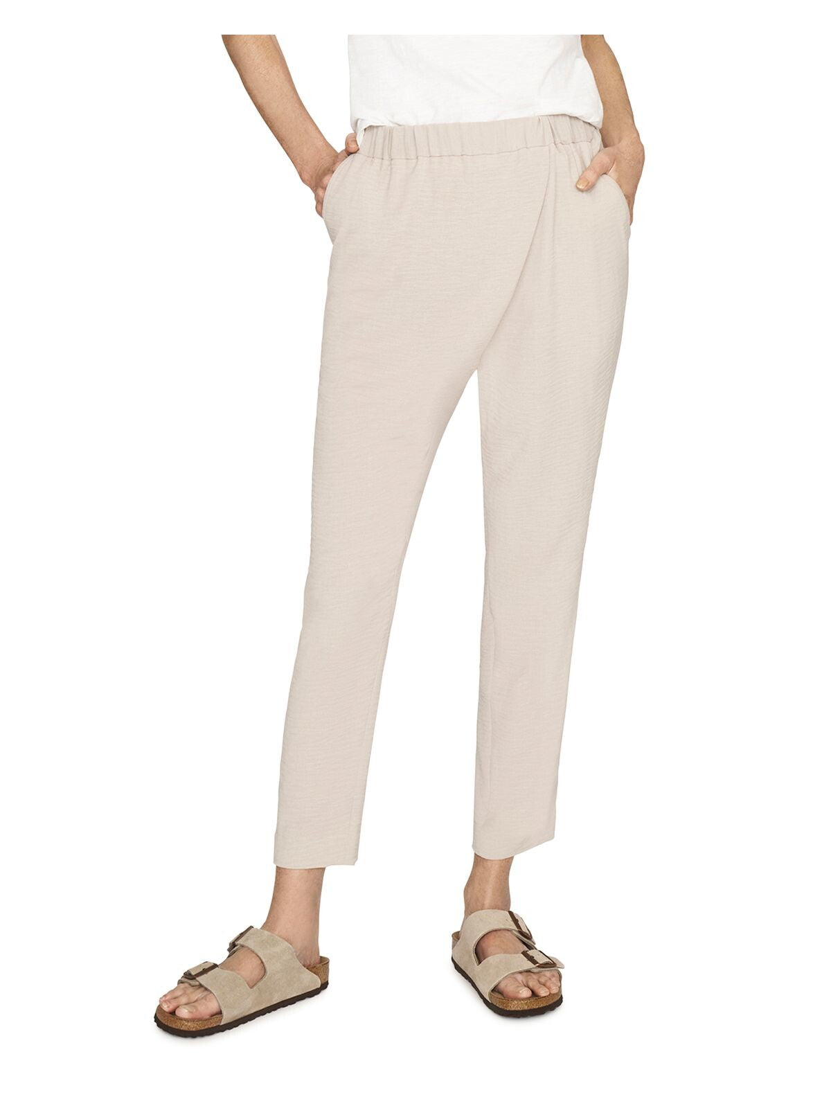 B NEW YORK Womens Beige Textured Pocketed Pull On Style Ankle Length Wear To Work Pants M