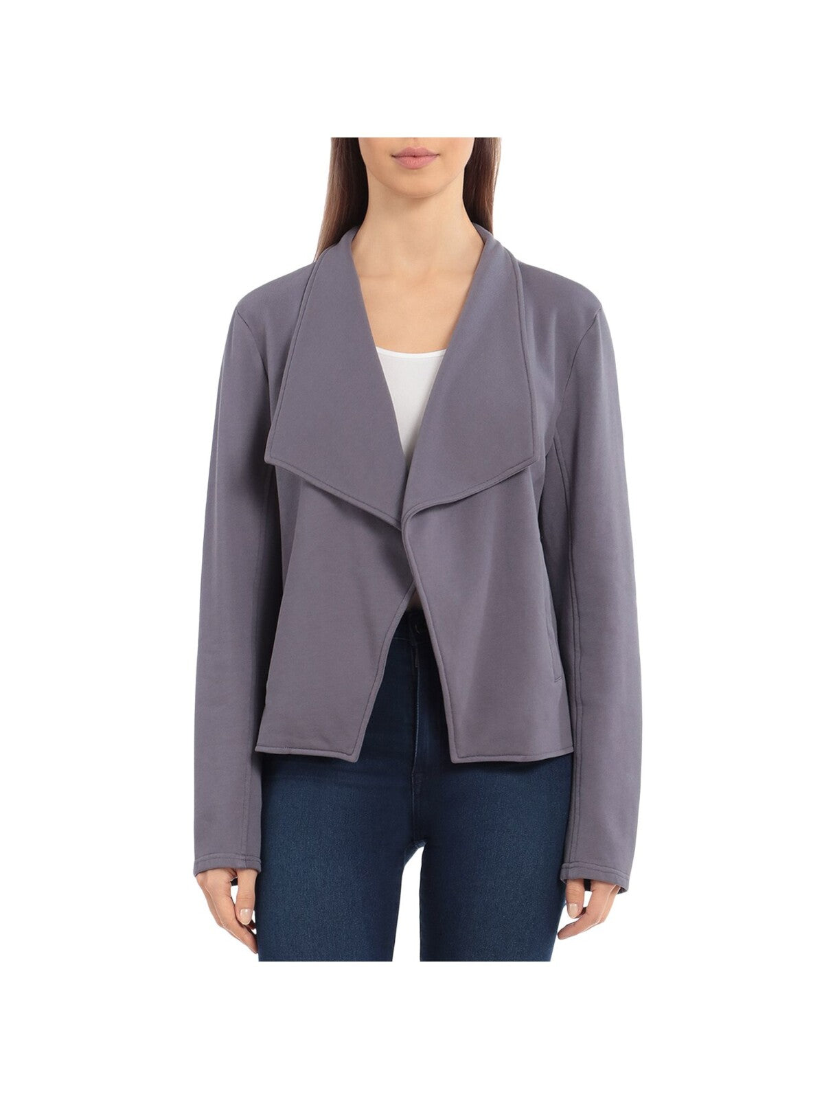 BAGATELLE Womens Blue Open Front Pocketed Draped Collar Jacket XS