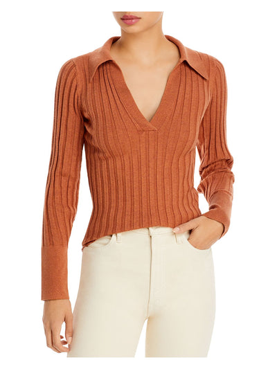 NICHOLAS Womens Orange Ribbed Split Party Sweater S