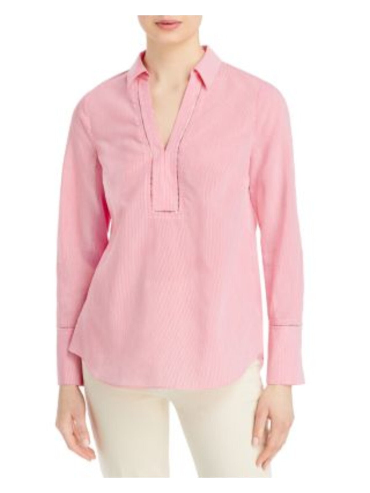 KOBI HALPERIN Womens Pink Striped Long Sleeve V Neck Wear To Work Blouse M