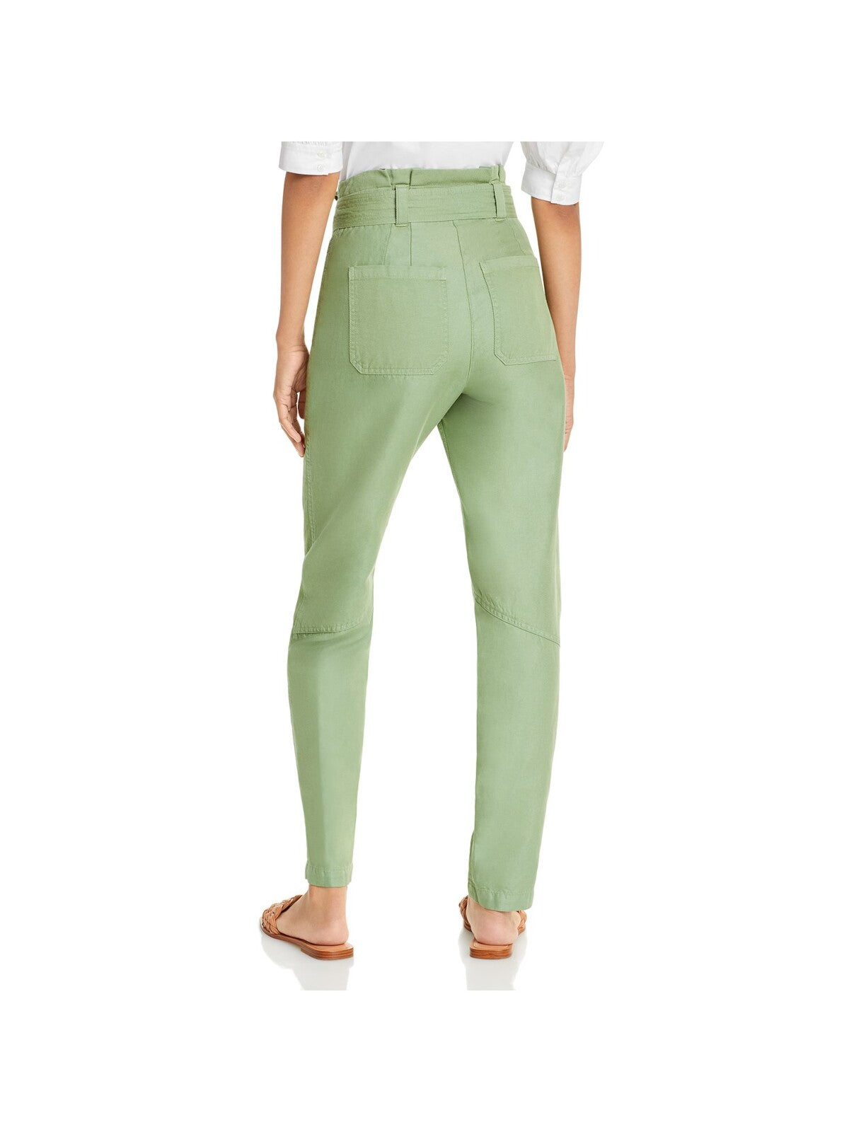 A.L.C Womens Green Textured Pocketed Tip Paper Bag Waist Zip Closure Wear To Work Straight leg Pants 6