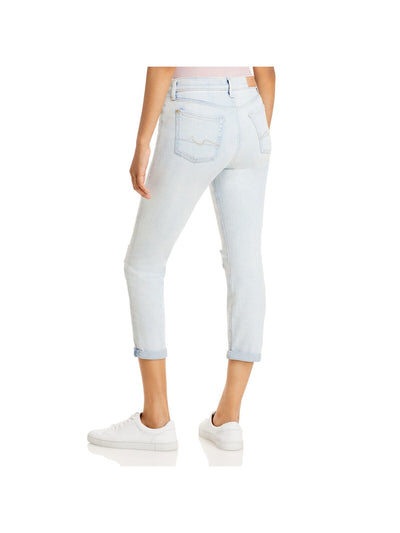 7 FOR ALL MANKIND Womens Light Blue Stretch Pocketed Zippered Slim Ripped Boyfriend Jeans 24