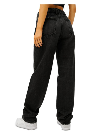 GOOD AMERICAN Womens Black Denim Darted Distressed High Waist Ripped Straight leg Jeans 12\31