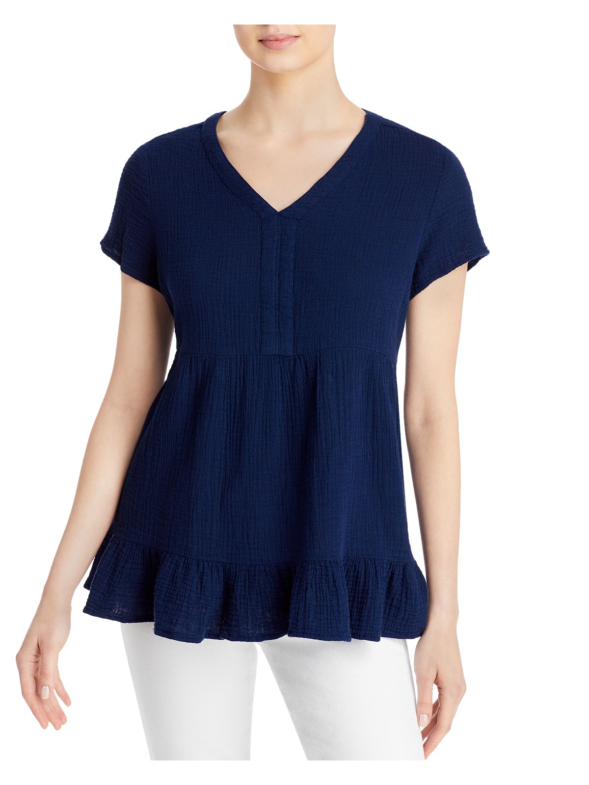 BEACHLUNCHLOUNGE COLLECTION Womens Navy Ruffled Tiered Short Sleeve V Neck Top XS