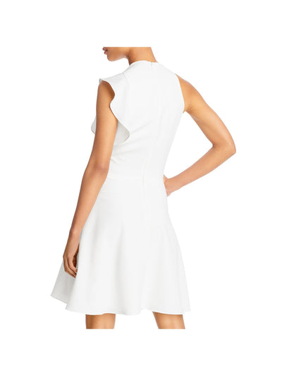 BLACK HALO Womens White Zippered Fitted Flutter Sleeve Jewel Neck Above The Knee Cocktail Fit + Flare Dress 6