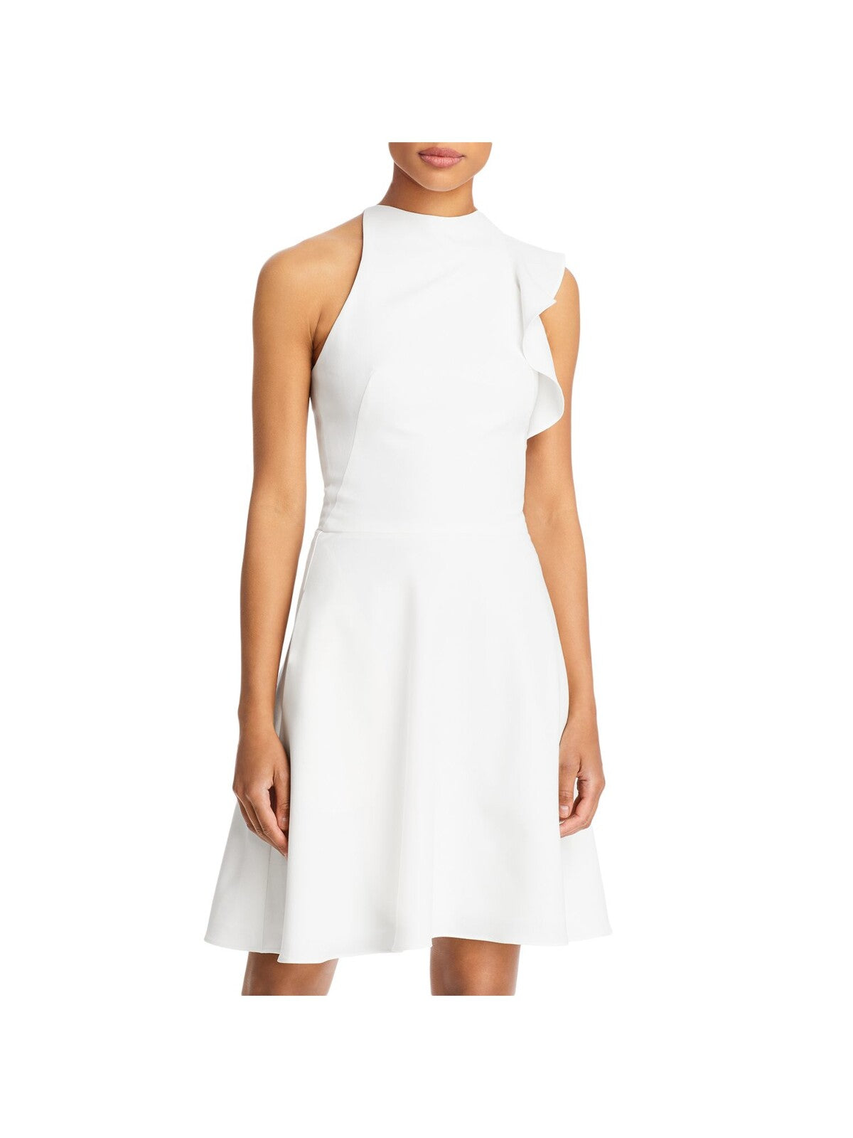 BLACK HALO Womens White Zippered Fitted Flutter Sleeve Jewel Neck Above The Knee Cocktail Fit + Flare Dress 6