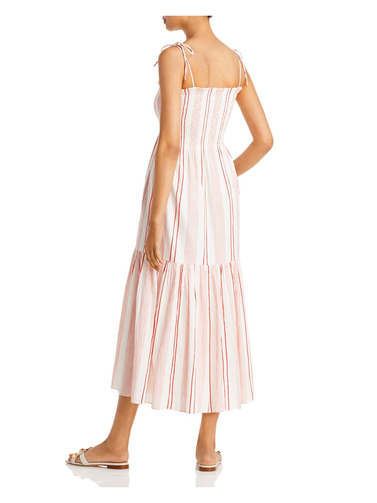 JOIE Womens White Cotton Smocked Striped Sleeveless Square Neck Maxi Ruffled Dress XL