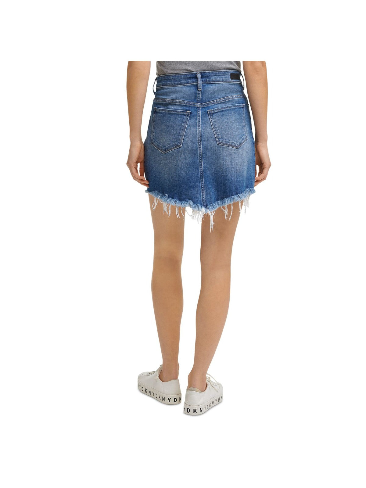 DKNY JEANS Womens Blue Stretch Pocketed Zippered Asymmetrical Raw-hem Short A-Line Skirt XXS