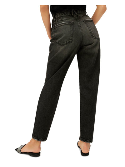 GOOD AMERICAN Womens Black Zippered Pocketed Tapered Fit Ankle Length High Waist Jeans 0\25