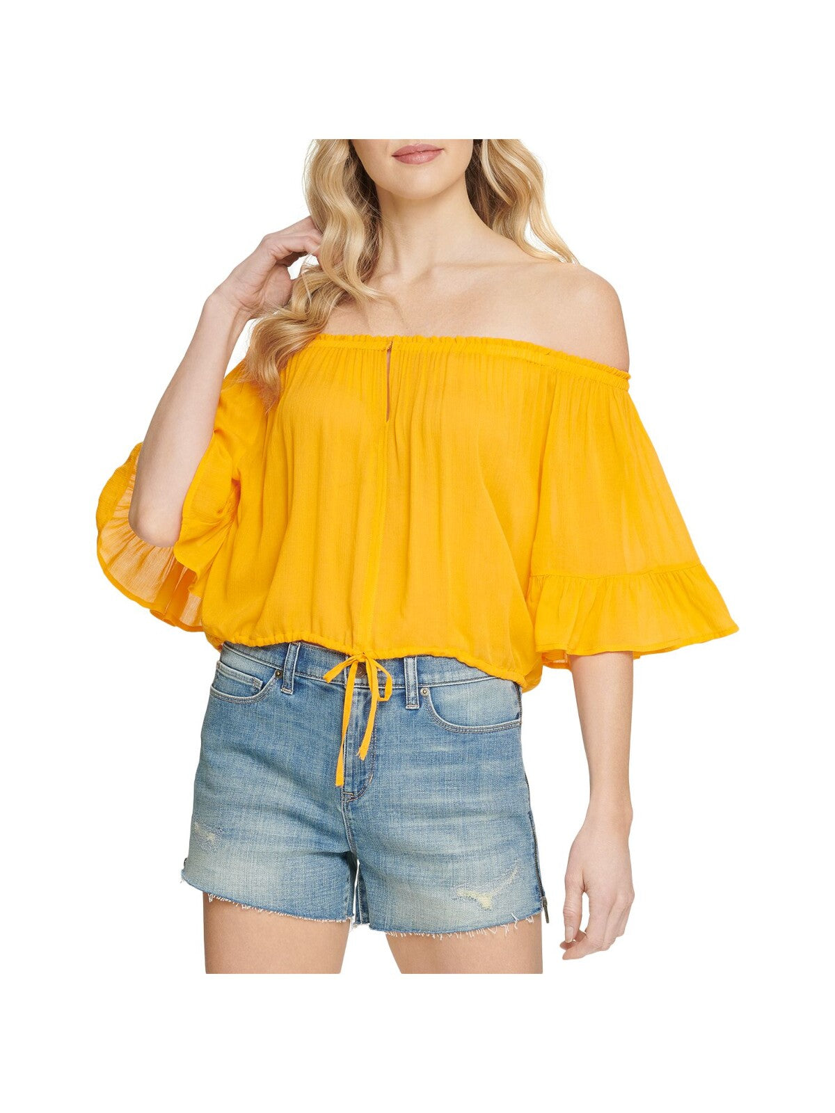 DKNY JEANS Womens Gold Tie Off Shoulder Top XL