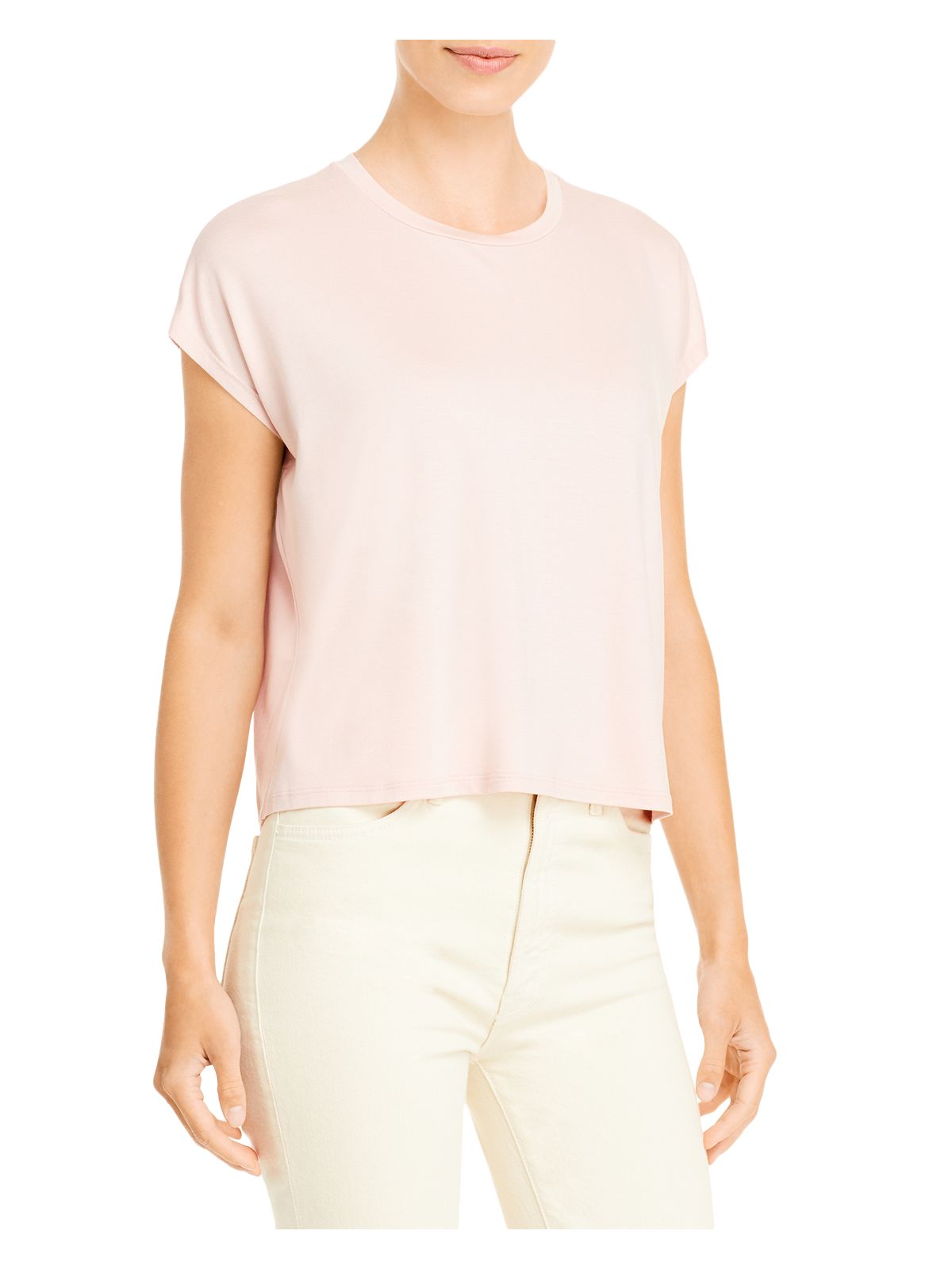 EILEEN FISHER Womens Pink Stretch Ruched Relaxed Fit Cap Sleeve Crew Neck T-Shirt XS