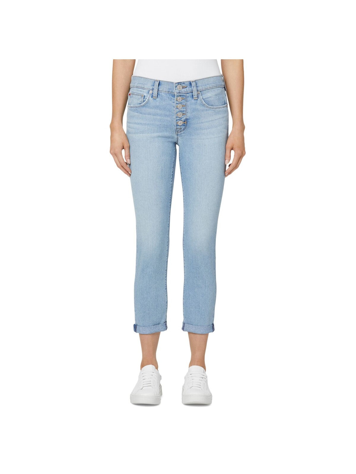 HUDSON Womens Light Blue Denim Pocketed Button Fly Mid-rise Slim Cuffed Jeans 24 Waist