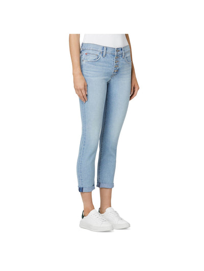 HUDSON Womens Light Blue Denim Pocketed Button Fly Mid-rise Slim Cuffed Jeans 24 Waist