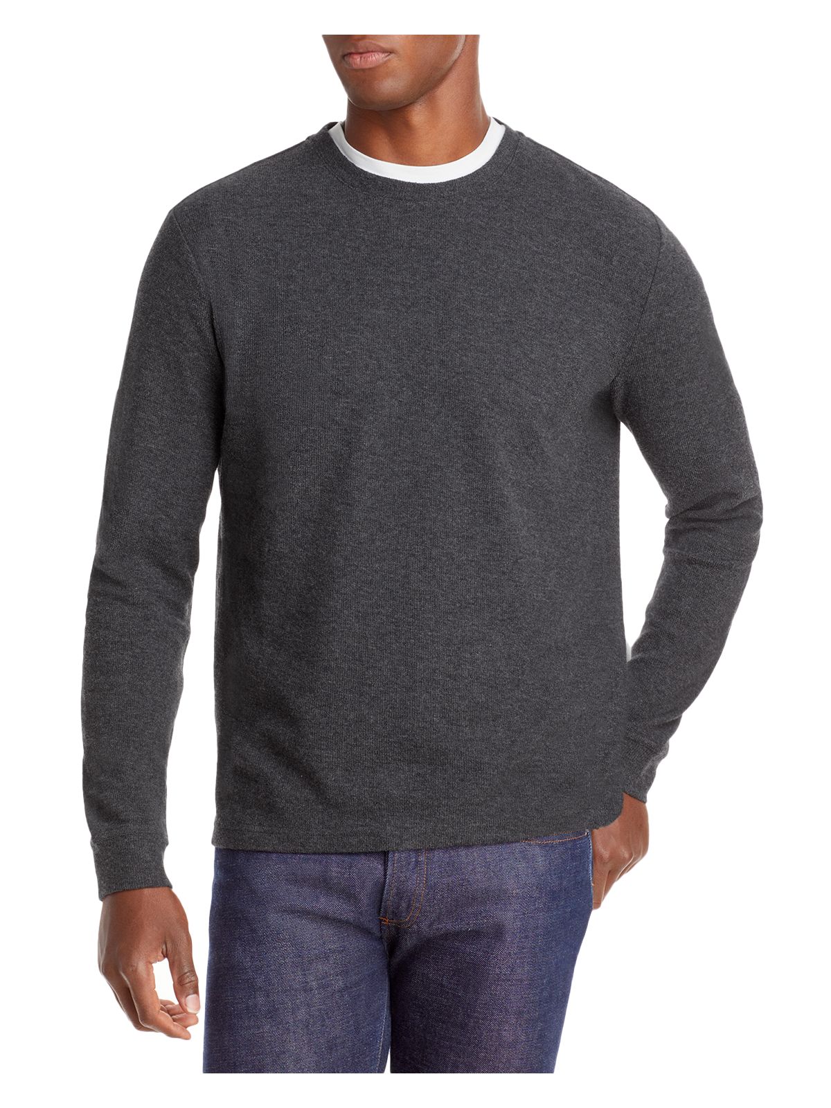 THE MENS STORE Mens Gray Heather Long Sleeve Crew Neck Classic Fit Cotton Pullover Sweater L