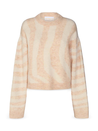 REMAIN Womens Beige Ribbed Mohair Pull-on  Drop Sleeve Striped Long Sleeve Crew Neck Sweater 40