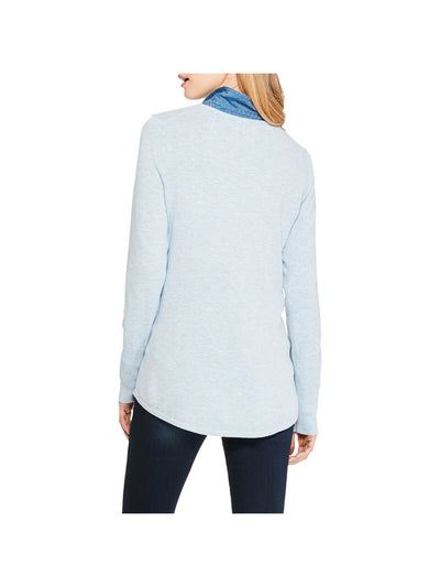 NIC+ZOE Womens Blue Ribbed Heather Long Sleeve V Neck Sweater S