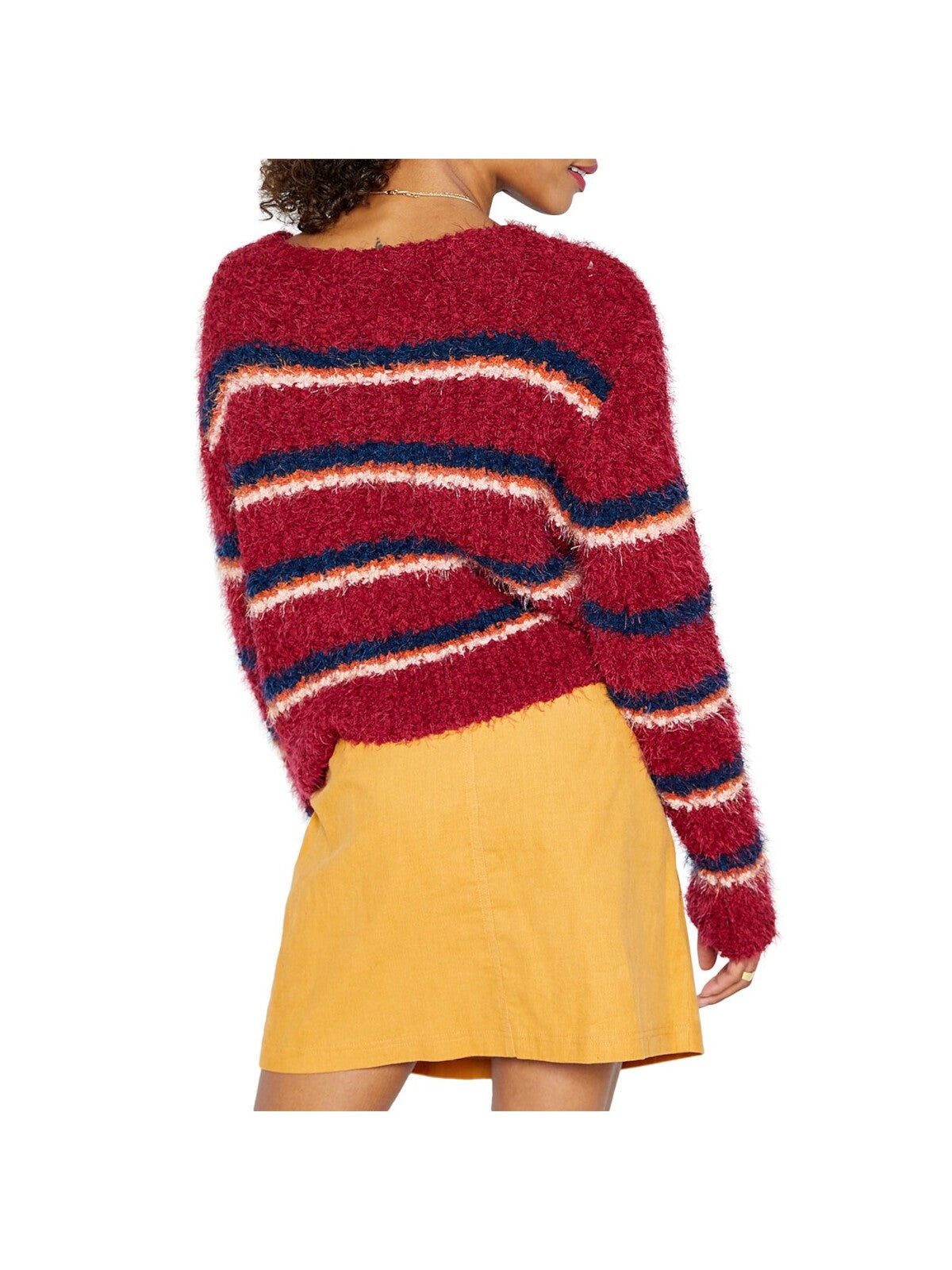 SADIE&SAGE Womens Maroon Knit Striped Long Sleeve Crew Neck Sweater L