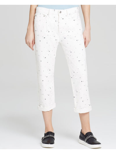 MARC JACOBS Womens White Cropped Printed Boyfriend Jeans Size: 26