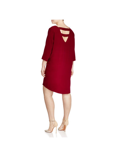 BB DAKOTA Womens Burgundy Cut Out 3/4 Sleeve Scoop Neck Above The Knee Evening Shift Dress Plus 2X