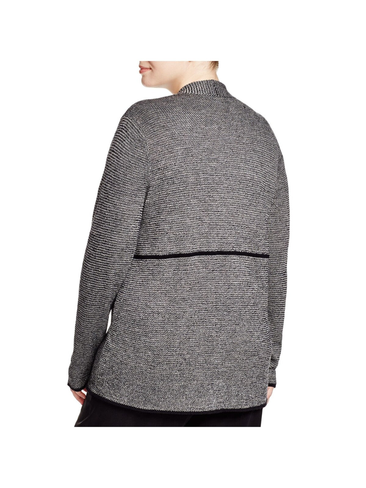 EILEEN FISHER Womens Black Wool Blend Herringbone Long Sleeve Open Cardigan Wear To Work Sweater Plus 1X