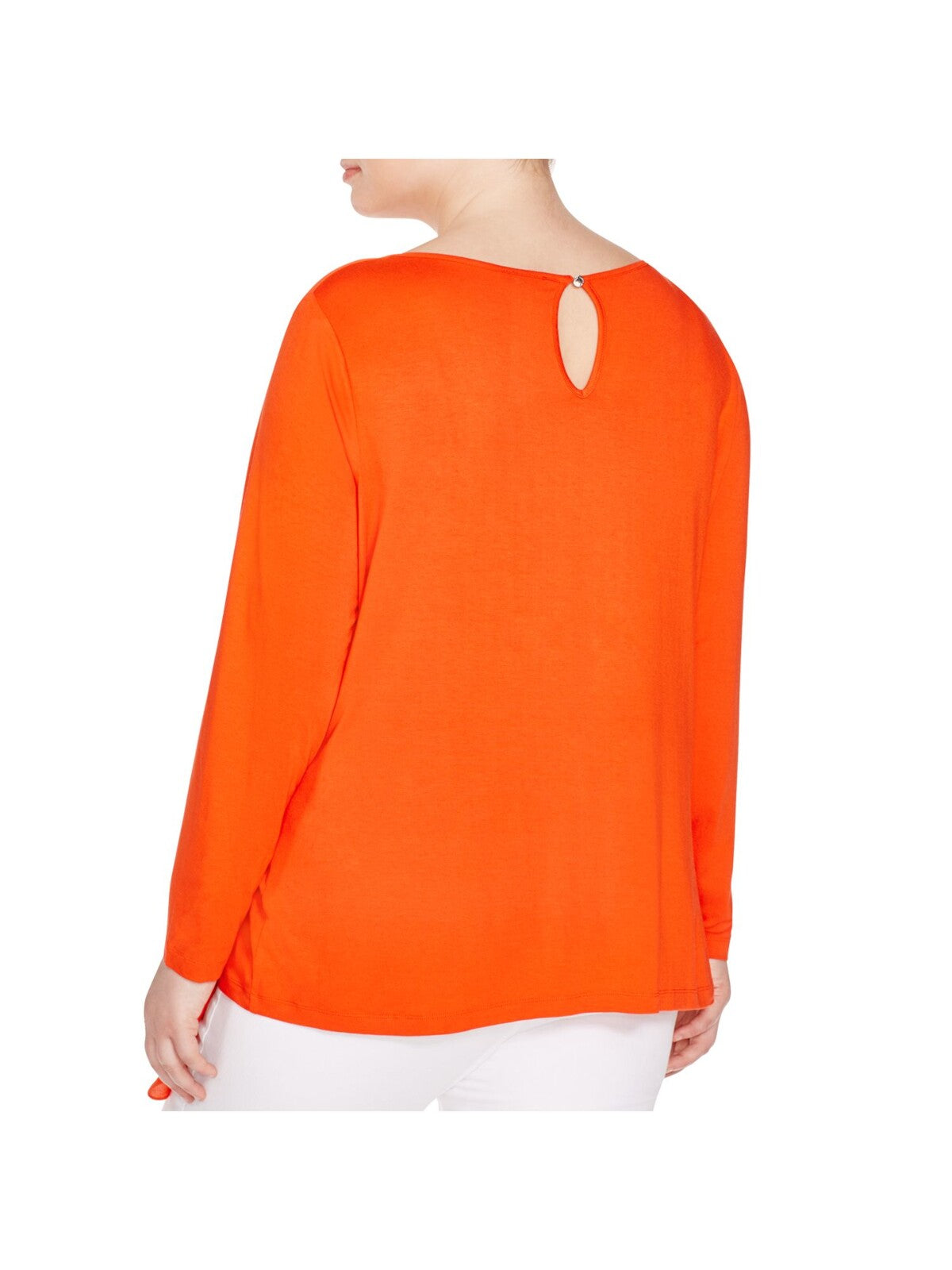 VINCE CAMUTO Womens Orange Sheer Asymmetrical Overlay, Long Sleeve Scoop Neck Blouse Plus 2X