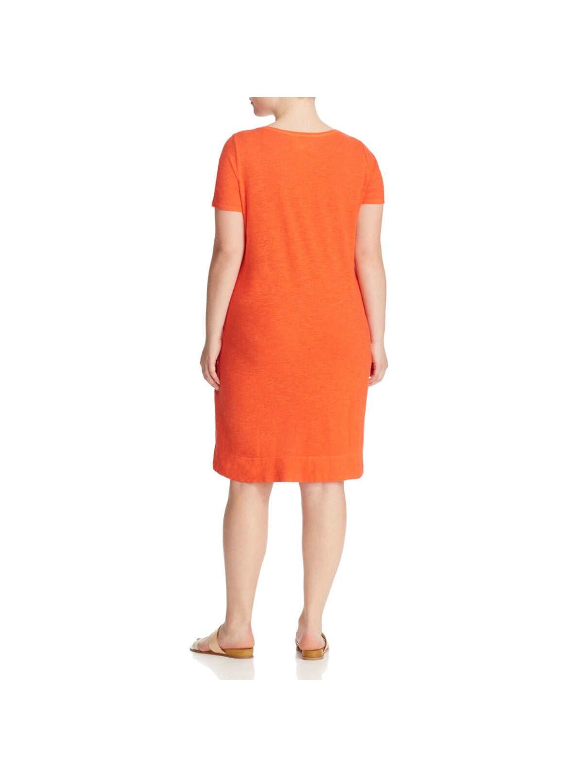 EILEEN FISHER Womens Orange Pocketed Vented Step Hem Short Sleeve Scoop Neck Above The Knee Shift Dress Plus 2X