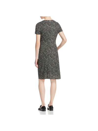 BOSS Womens Black Jersey Pleated Zippered Unlined Printed Short Sleeve Jewel Neck Knee Length Sheath Dress XL