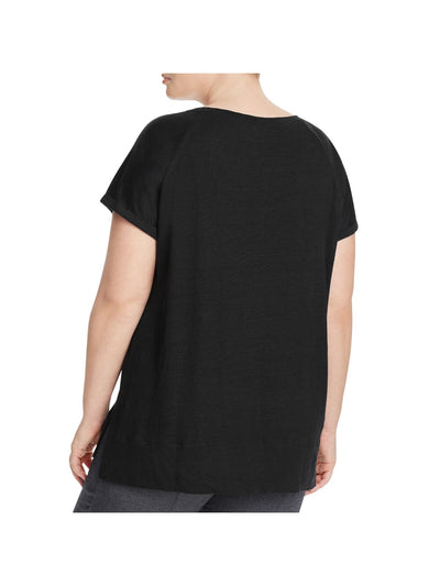 LYSSE Womens Black Stretch Scoop Neck T-Shirt Plus 1X