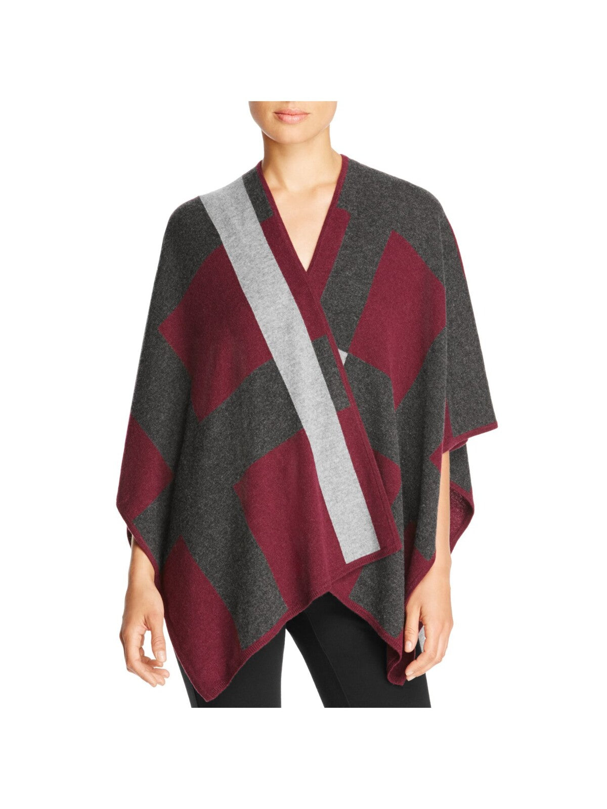 MAGASCHONI Womens Purple Ribbed Color Block Poncho Jacket ONE SIZE
