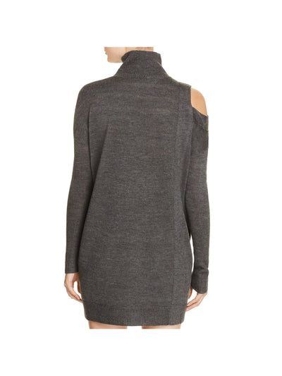 JOHN & JENN Womens Gray Cut Out Ribbed Long Sleeve Mock Neck Mini Evening Sweater Dress M