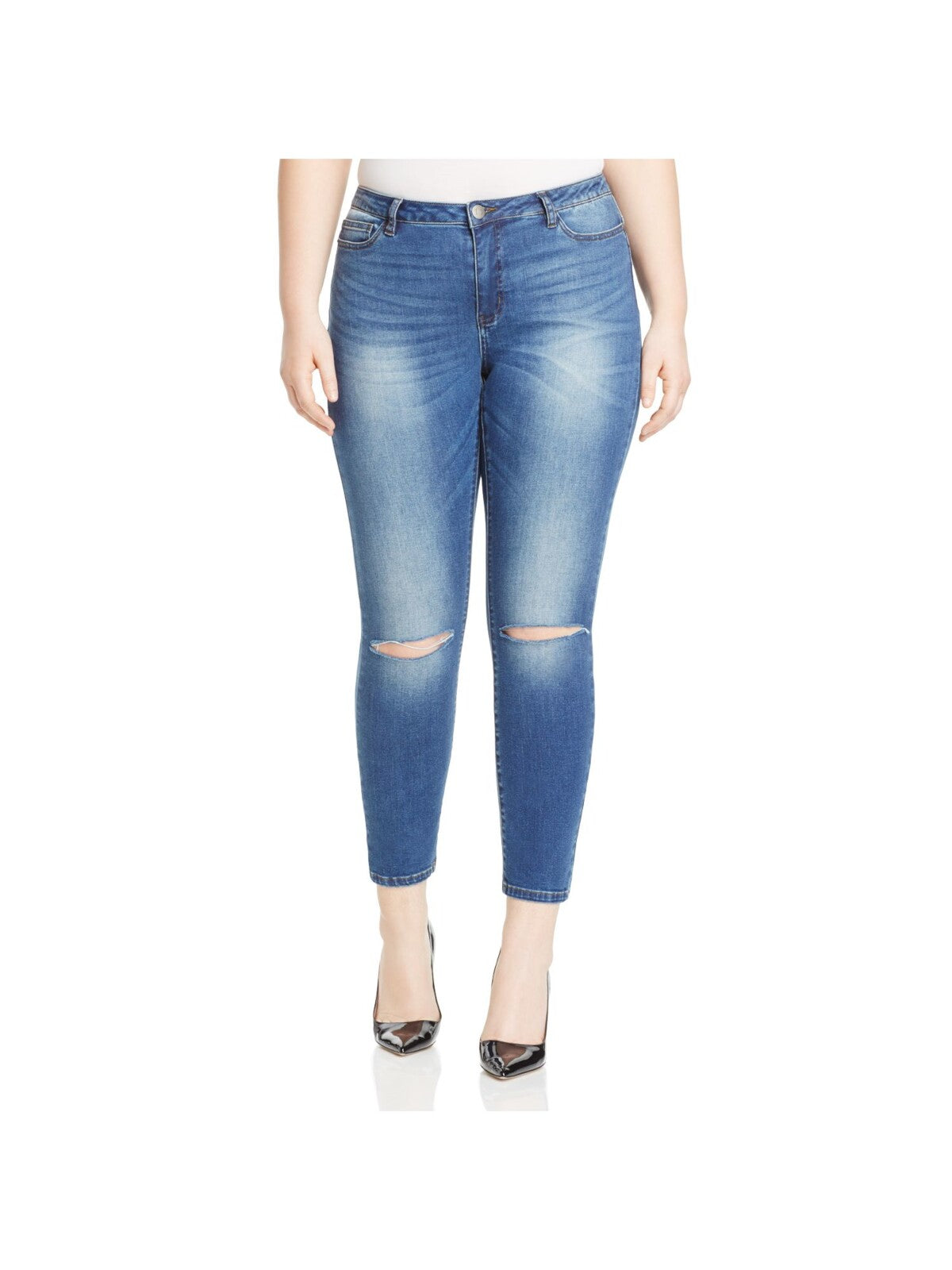 JUNAROSE Womens Blue Denim Zippered Pocketed Distressed Ankle Skinny Jeans 18