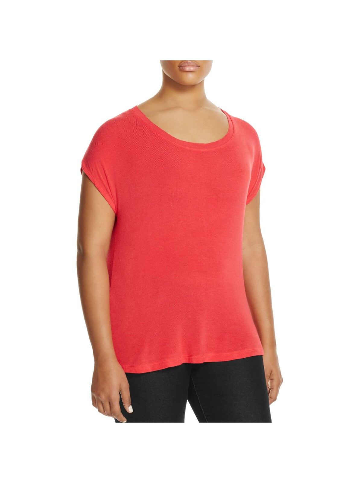 BOBEAU Womens Red Stretch Ribbed Short Sleeve Scoop Neck Top Plus 3X
