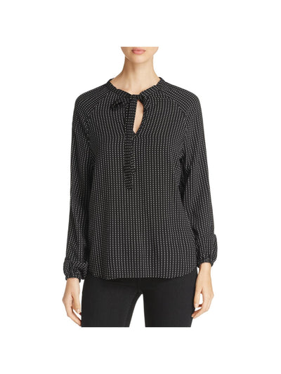 4OUR DREAMERS Womens Black Printed Long Sleeve Tie Neck Wear To Work Top XS