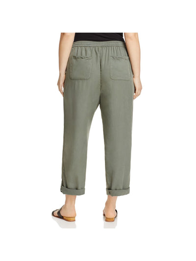 COLLECTION BY BOBEAU Womens Green Pocketed Tie Cropped Rolled Tab Hem Wide Leg Pants Plus 2X