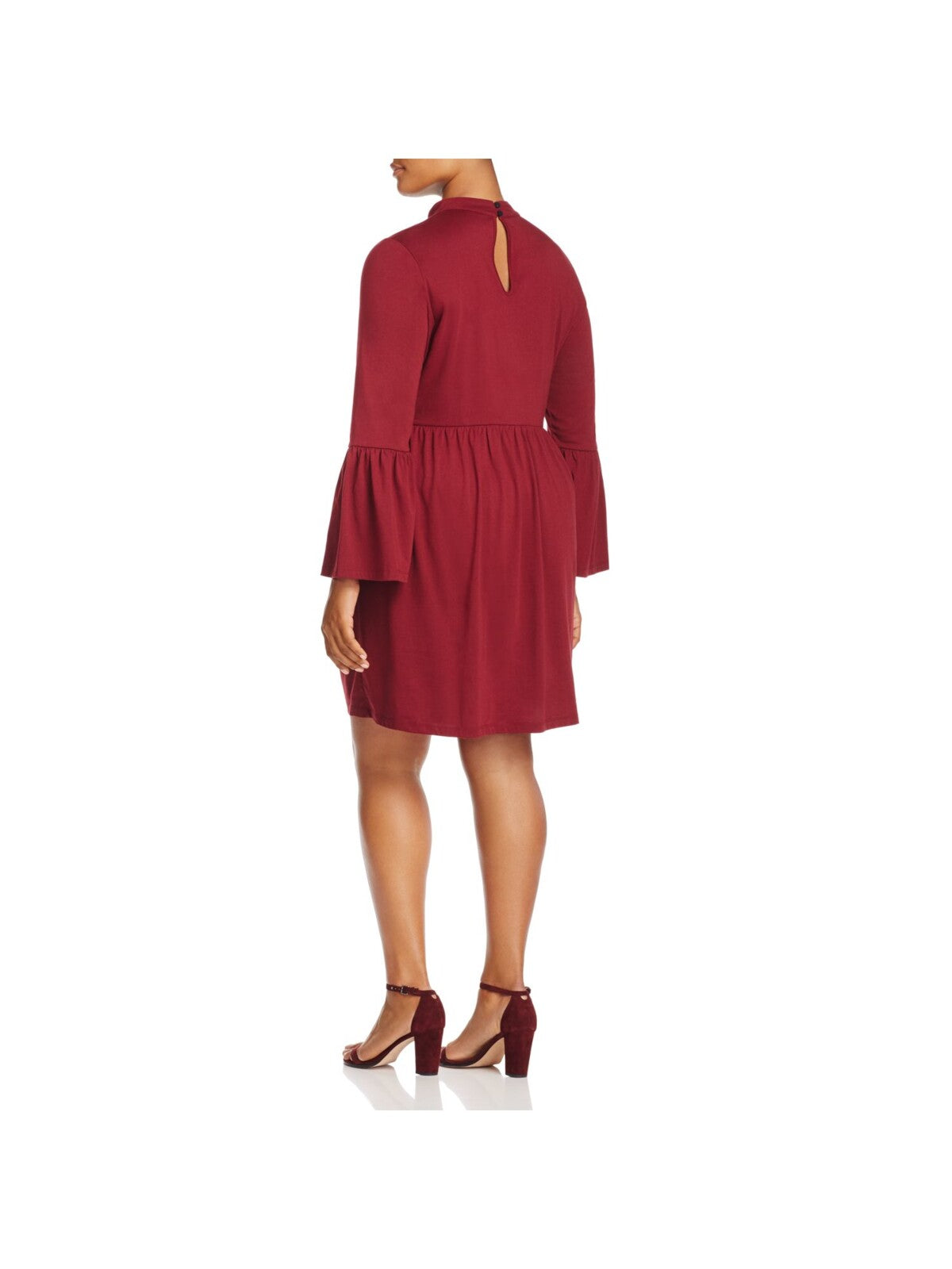 JUNAROSE Womens Burgundy Cut Out Bell Sleeve Mock Neck Above The Knee Cocktail Fit + Flare Dress Plus 0X