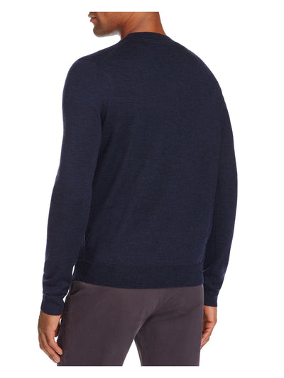 THE MENS STORE Mens Blue Mock Neck Classic Fit Quarter-Zip Merino Blend Pullover Sweater S