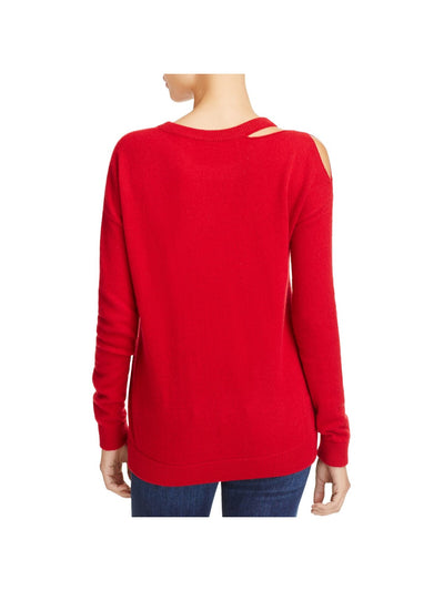 MINNIEROSE Womens Red Cut Out Rib-knit Trim Long Sleeve Crew Neck Sweater S