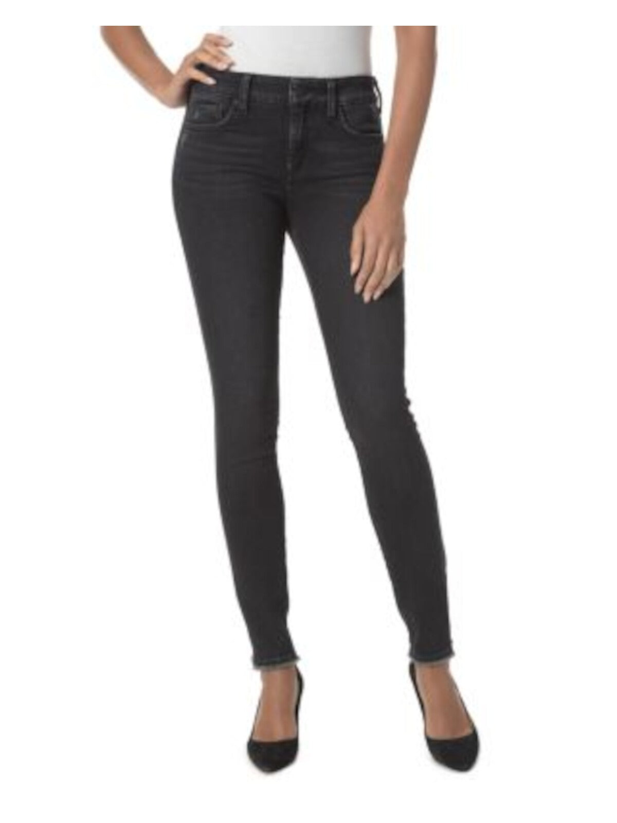 NYDJ Womens Black Stretch Distressed Ankle Zip Frayed Hem Skinny Jeans 0