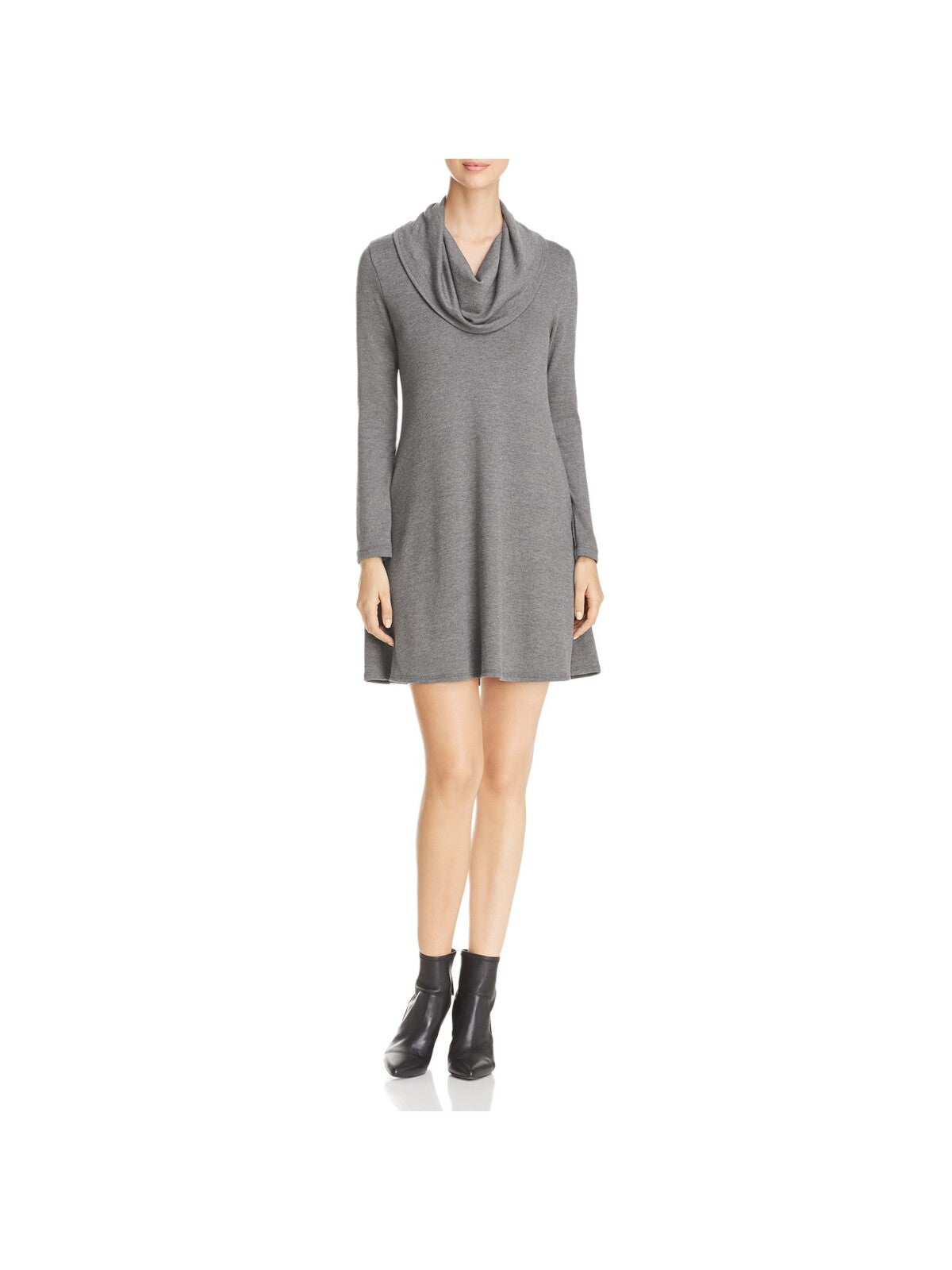 ROBERT MICHALES Womens Gray Ribbed Long Sleeve Cowl Neck Mini Evening Sweater Dress M