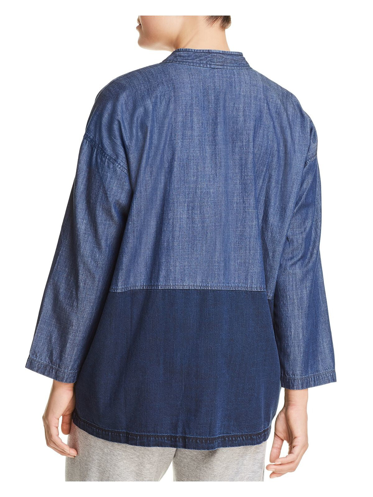 EILEEN FISHER Womens Blue Pocketed Kimono Jacket Color Block Long Sleeve Jacket Plus 3X