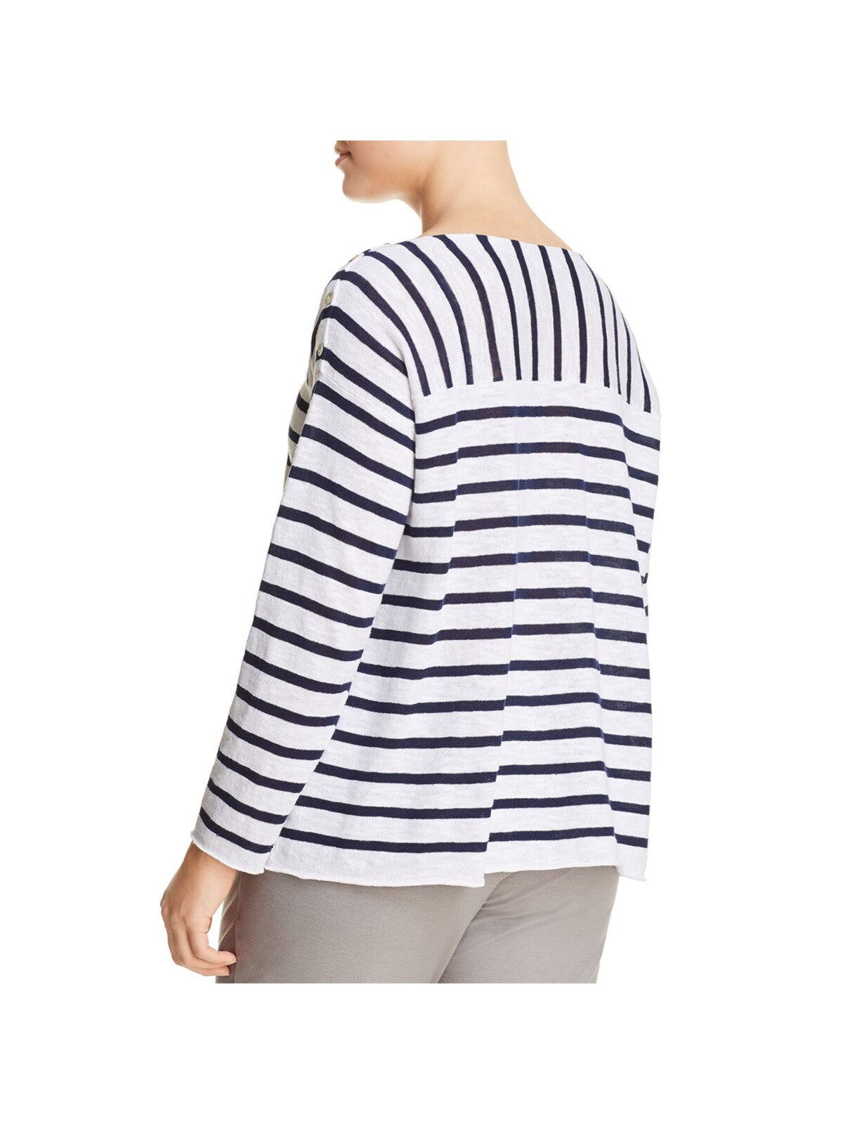 EILEEN FISHER Womens White Striped Long Sleeve Boat Neck Wear To Work Top Plus 1X