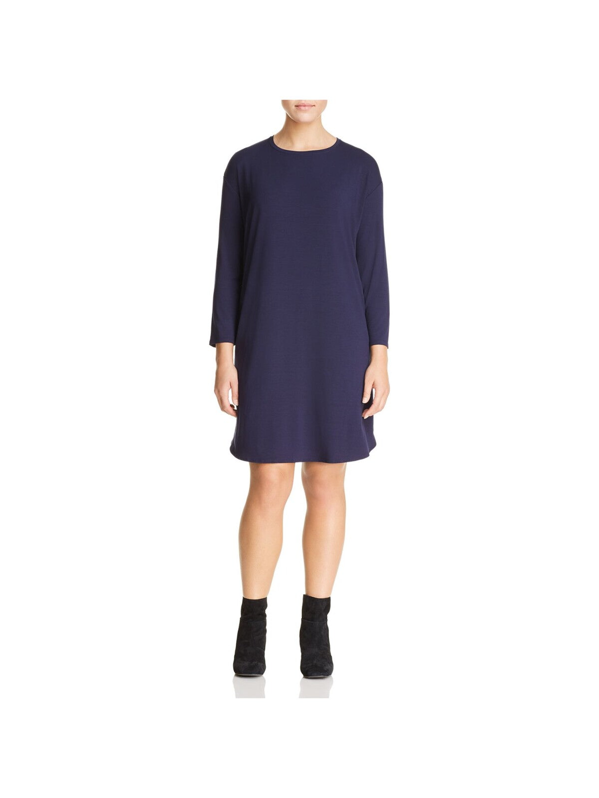 EILEEN FISHER Womens Navy Stretch Long Sleeve Jewel Neck Above The Knee Wear To Work Shift Dress Plus 1X